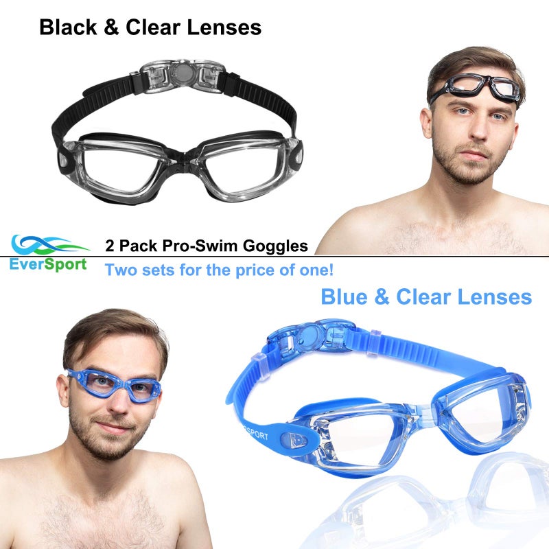 EverSport Swim Goggles, Swimming Glasses for Adult Men Women Youth Kids Child, Anti-Fog, UV Protection, Blue&Black - Image 2